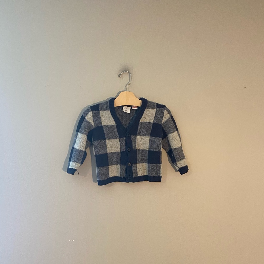 ADD ON FOR $22 zara cardigan sweater gender neutral cardigan blue 18-24M